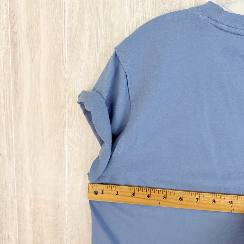 We The Free People Tee Shirt Women XL Blue Cropped Boxy Rolled Sleeve Raw Hem - Picture 9 of 10